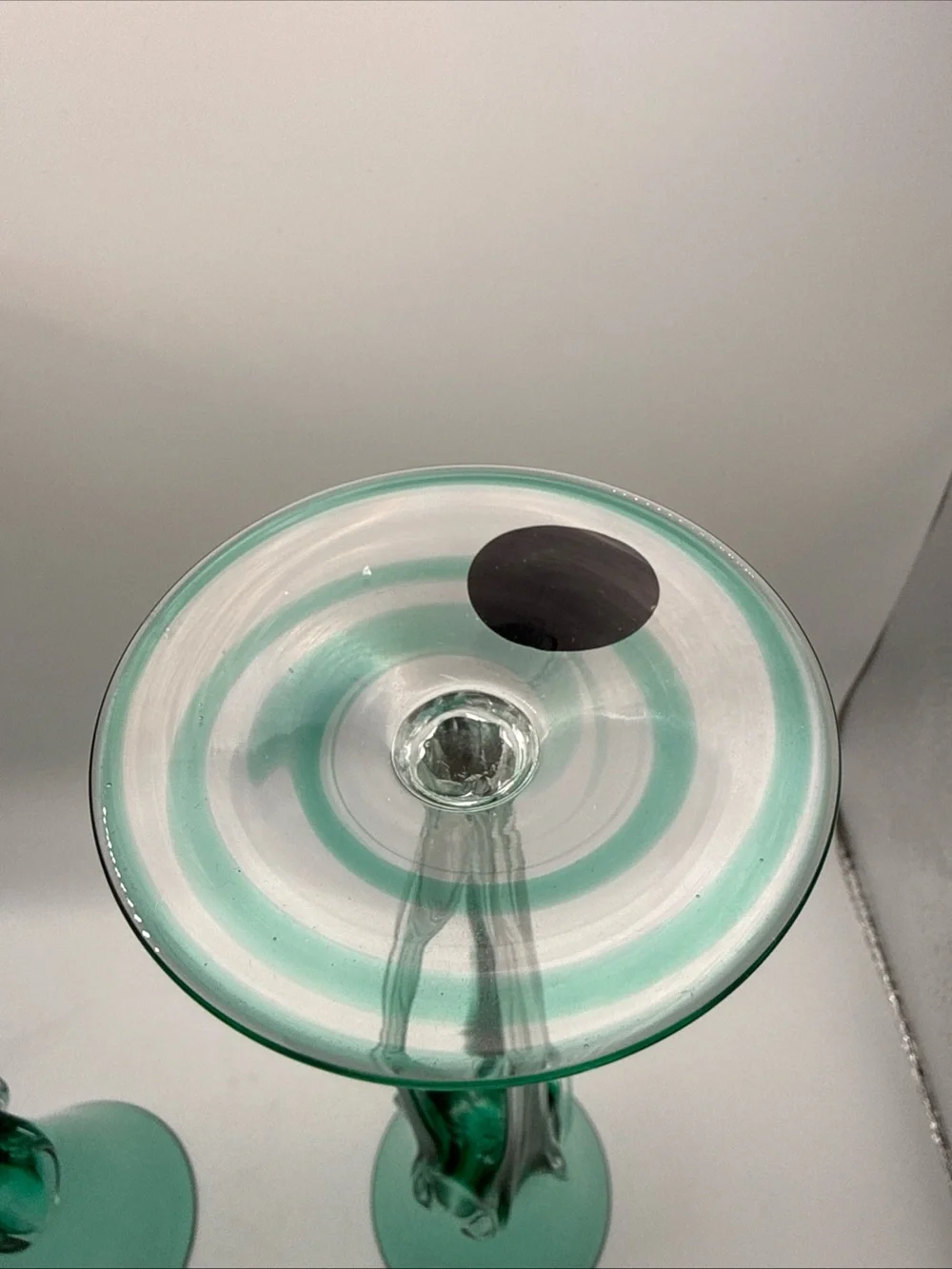 Vintage Set of 2 Green Jozefina Krosno Art Glass Taper Candleholders Hand-Blown